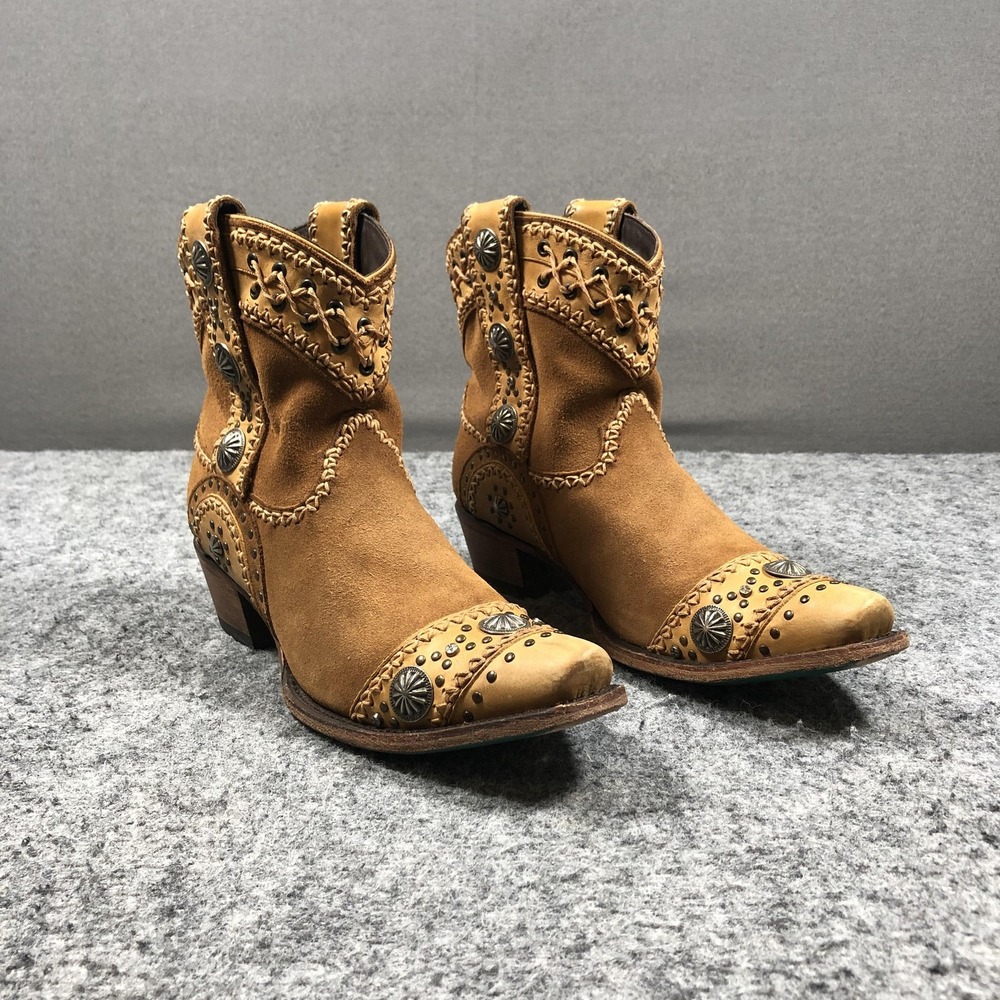 Lane Wind Walker Western Ankle Boots Womens 11 Brown Suede Studded Cap Toe